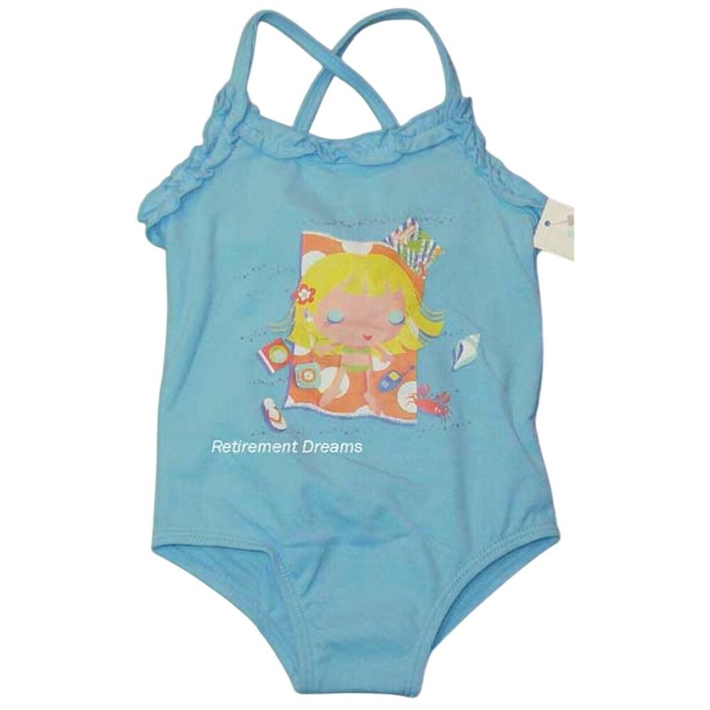 WonderKids Size 12 Months Infant Baby Girls Blue One Piece Swim Bathing suit NEW